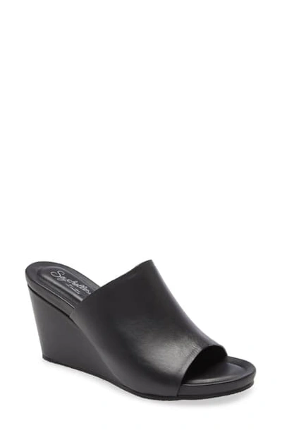 Seychelles Perky Wedge Slide Sandal In Black Leather
