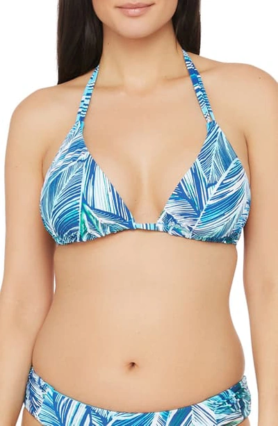 La Blanca Sketched Reversible Halter Bikini Top In Pool