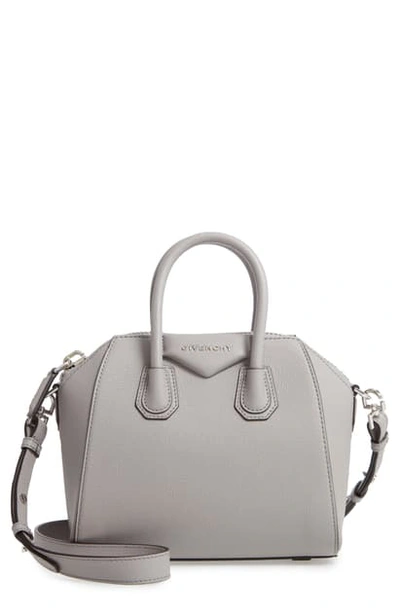 Givenchy Mini Antigona Sugar Leather Satchel In Pearl Grey