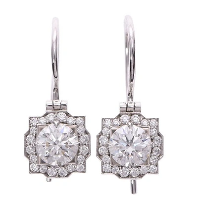 Pre-owned Harry Winston Pt950 Platinum Diamond Belle Earrings In Silver