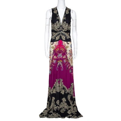 Pre-owned Etro Black & Purple Paisley Print Knit Sleeveless Maxi Dress L