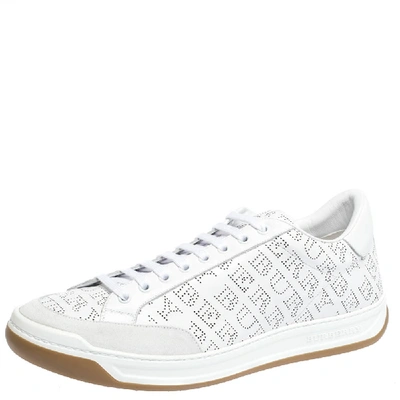 Pre-owned Burberry White Perforated Leather Timsbury Sneakers Size 45.5