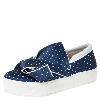 Pre-owned N°21 Blue/white Polka Dot Satin Knot Slip On Sneakers Size 41