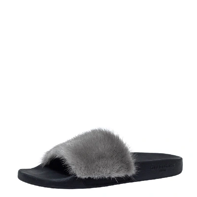 Pre-owned Givenchy Grey Mink Fur Flat Slides Size 40