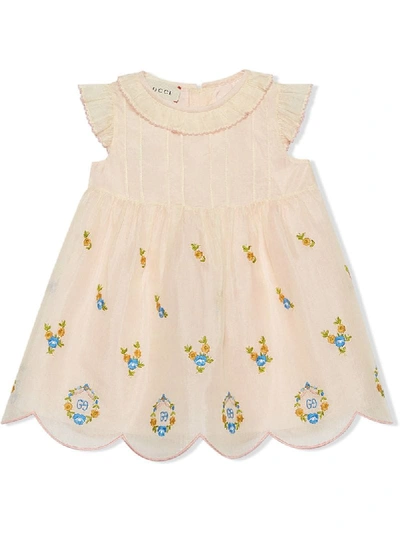 Gucci Baby Silk Cotton Organza Dress With Embroidery In White