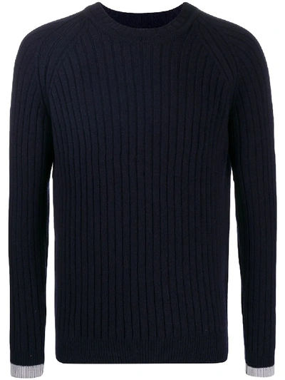 John Smedley Ezra Navy Ribbed Wool-blend Jumper In Blue