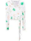 Saks Potts White Printed Jersey Wrap Top In White