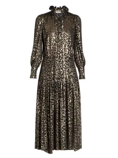 Saint Laurent Women's Metallic Leopard-print Midi Dress In Black Multi