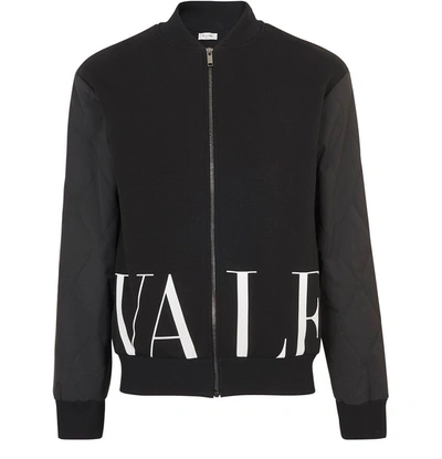 Valentino Logo Print Jersey & Nylon Casual Jacket In Black,white