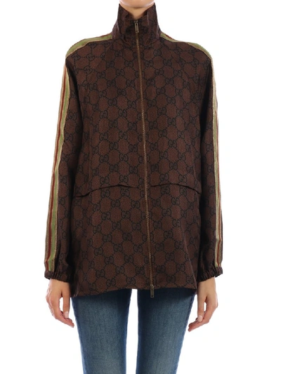 Gucci Gg Supreme Printed Silk-twill Jacket In Brown