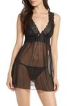 Oh La La Cheri Mesh Empire Babydoll & G-string 2pc Lingerie Set In Black