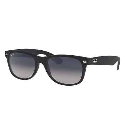 Ray Ban New Wayfarer Matte Sunglasses Black Frame Blue Lenses Polarized 55-18