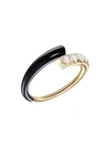 Melissa Kaye Women's Lola 18k Yellow Gold, Diamond & Black Enamel Ring In Diamond Black Enamel