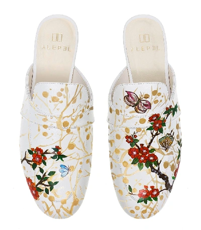 Alepel Crimson Blossom White Mule In Multi