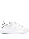 Alexander Mcqueen Contrast Piping Collar Oversized Leather Sneakers In White