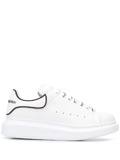 Alexander Mcqueen Contrast Piping Collar Oversized Leather Sneakers In White