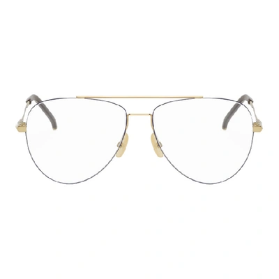 Fendi Gold And Brown Aviator Glasses In 0j5g Gold