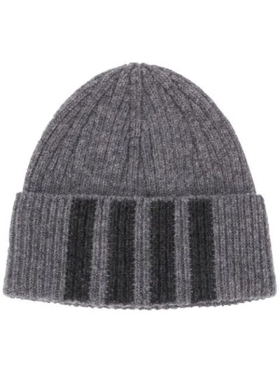 Thom Browne Ribbed Striped Cashmere Hat In Grey