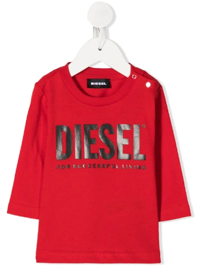 Diesel Babies' Logo Print Long-sleeved T-shirt In Red