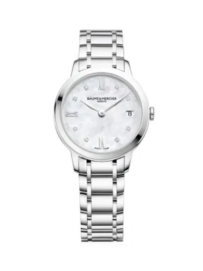 Baume & Mercier M0a10490 Classima Diamond And Stainless Steel Watch In Silver