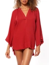 RED CARTER Fringed Hem Tunic Coverup,0400012741040