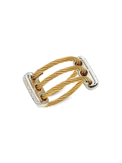Alor 18k White Gold & Yellow Stainless Steel, 0.12 Tcw Diamond Cable Ring