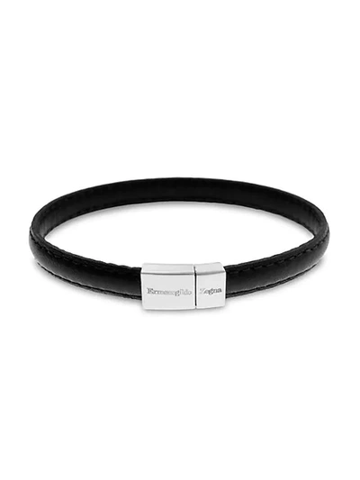 Zegna Sterling Silver & Leather Stitch Bracelet