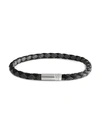 ZEGNA STERLING SILVER & BI-COLOR LEATHER BRAIDED BRACELET,0400012778247