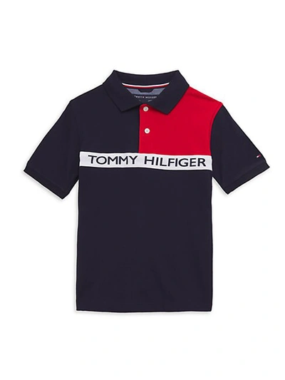 Tommy Hilfiger Kids' Little Boys Logo Graphic Colorblocked Polo In Navy