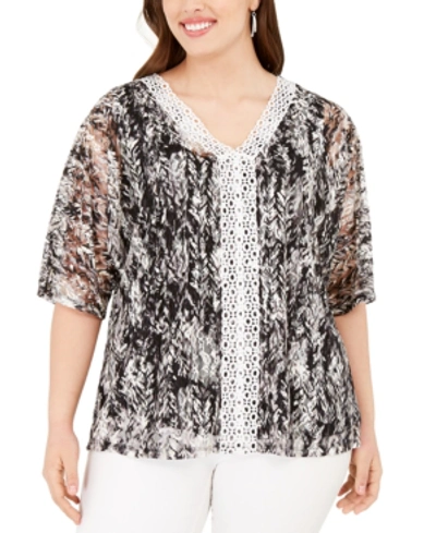 Adrienne Vittadini Plus Size Short Sleeve V-neck Top In Watercolor