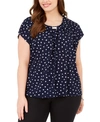 ADRIENNE VITTADINI PLUS SIZE PRINTED PLEAT-NECK TOP