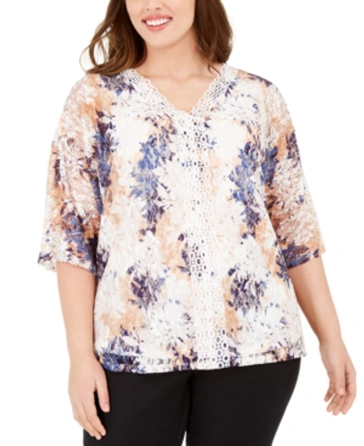 Adrienne Vittadini Plus Size Short Sleeve V-neck Top In Oaisis Floral