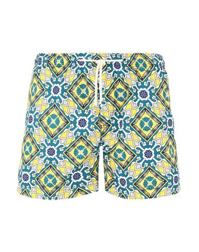 Peninsula Positano Print Handmade Swim Shorts In Yellow