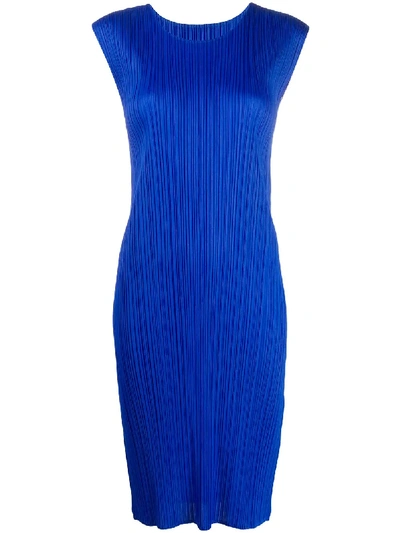 Issey Miyake Pleated Shift Dress In Blue