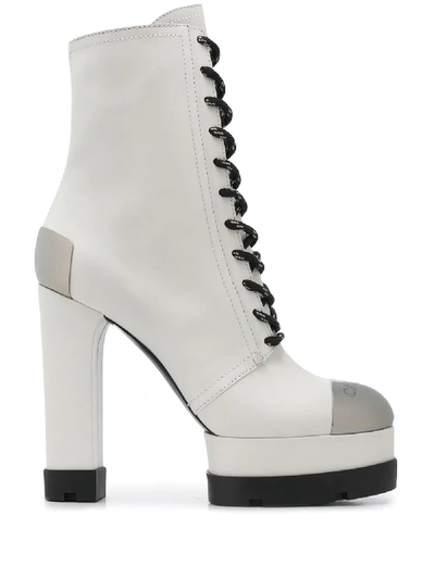 Casadei City Rock 130 Platform Ankle Boots In White
