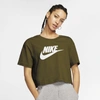 Nike Sportswear Essential Women's Cropped T-shirt (olive Flak) In Olive Flak,white