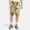Nike Wide-leg Tie-dyed Loopback Cotton-blend Terry Drawstring Shorts In Medium Olive,medium Olive,white