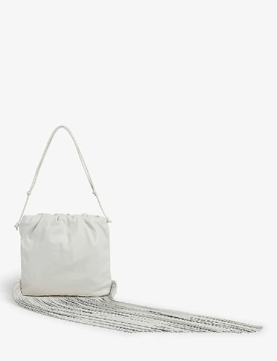 Bottega Veneta Fringed Leather Shoulder Bag In Bianco-gold