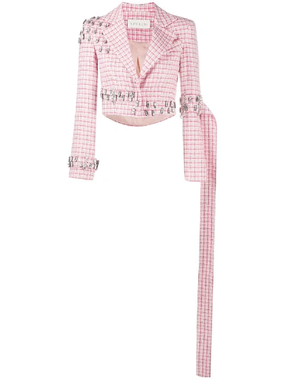 Loulou Cropped Check Blazer In Pink