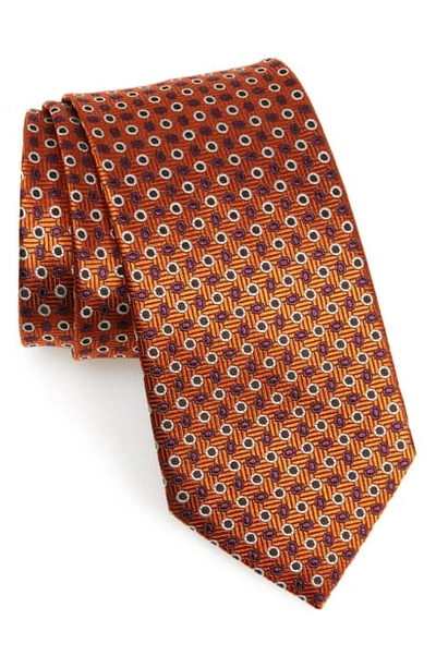 Brioni Geometric Silk Tie In Orange/ Bordeaux