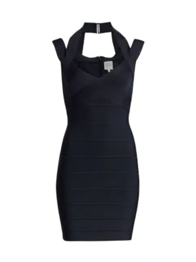 Herve Leger Icon Halter Mini Dress In Dark Navy
