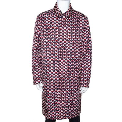 Pre-owned Valentino Navy & Red Scale Print Zip Front Trench Coat Xl In Navy Blue