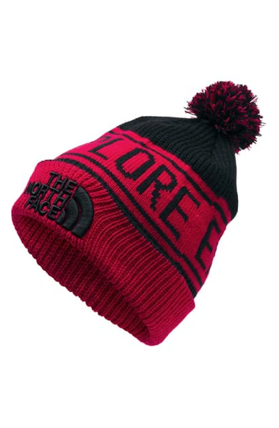 The North Face Retro Pom Beanie In Red/ Black