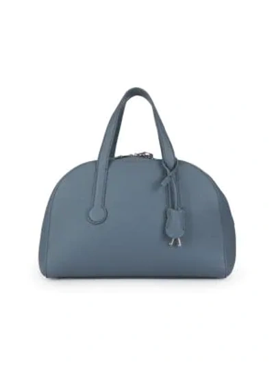 The Row Sporty Bowler Leather Bag In Chrome Blue