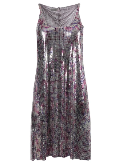 Rabanne Floral Print Chain-link Dress In Grey