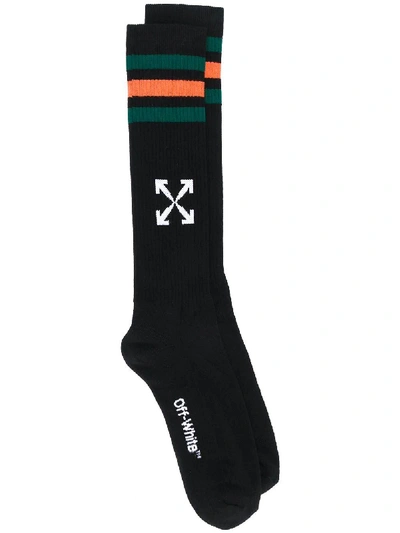 Off-white Arrows Ribbed-knit Sport Socks In Black