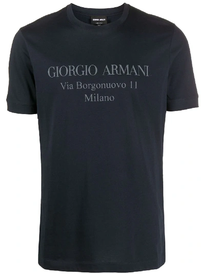 Giorgio Armani Logo Cotton T-shirt In Midnight Blue