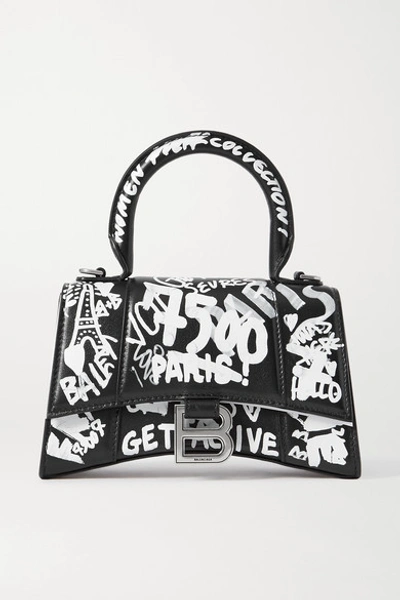 Balenciaga Hourglass Xs Graffiti Top-handle Bag In Black