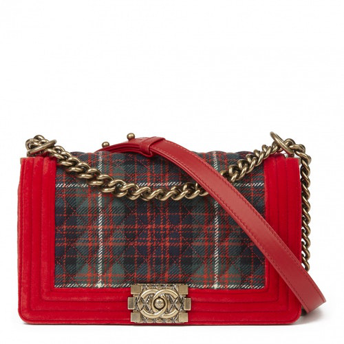 Pre-Owned Chanel Boy Red Tweed Handbag | ModeSens