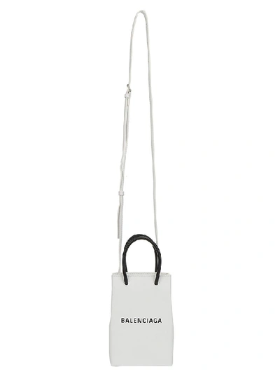 Balenciaga Shopping Leather Crossbody Phone Bag In White